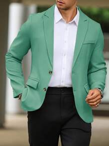 Manfinity Mode Blazer casual de negocios de manga larga de color liso y minimalista para verano, blazer de vestir para hombres