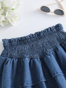 Breezaya Falda corta de denim con volantes de doble capa en el bajo y línea A, para mujer, uso occidental, estilo bohemio