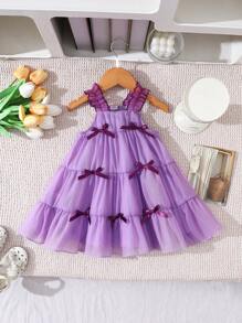 Baby Girl Cute Bow Strap Dress, Summer