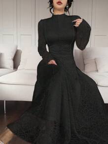 Feyla Vestido largo y elegante de encaje blanco para mujer