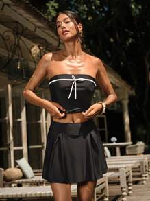 SHEIN Swim 3 Stücke Damen Romantischer Urlaubsstil Badeanzug Set