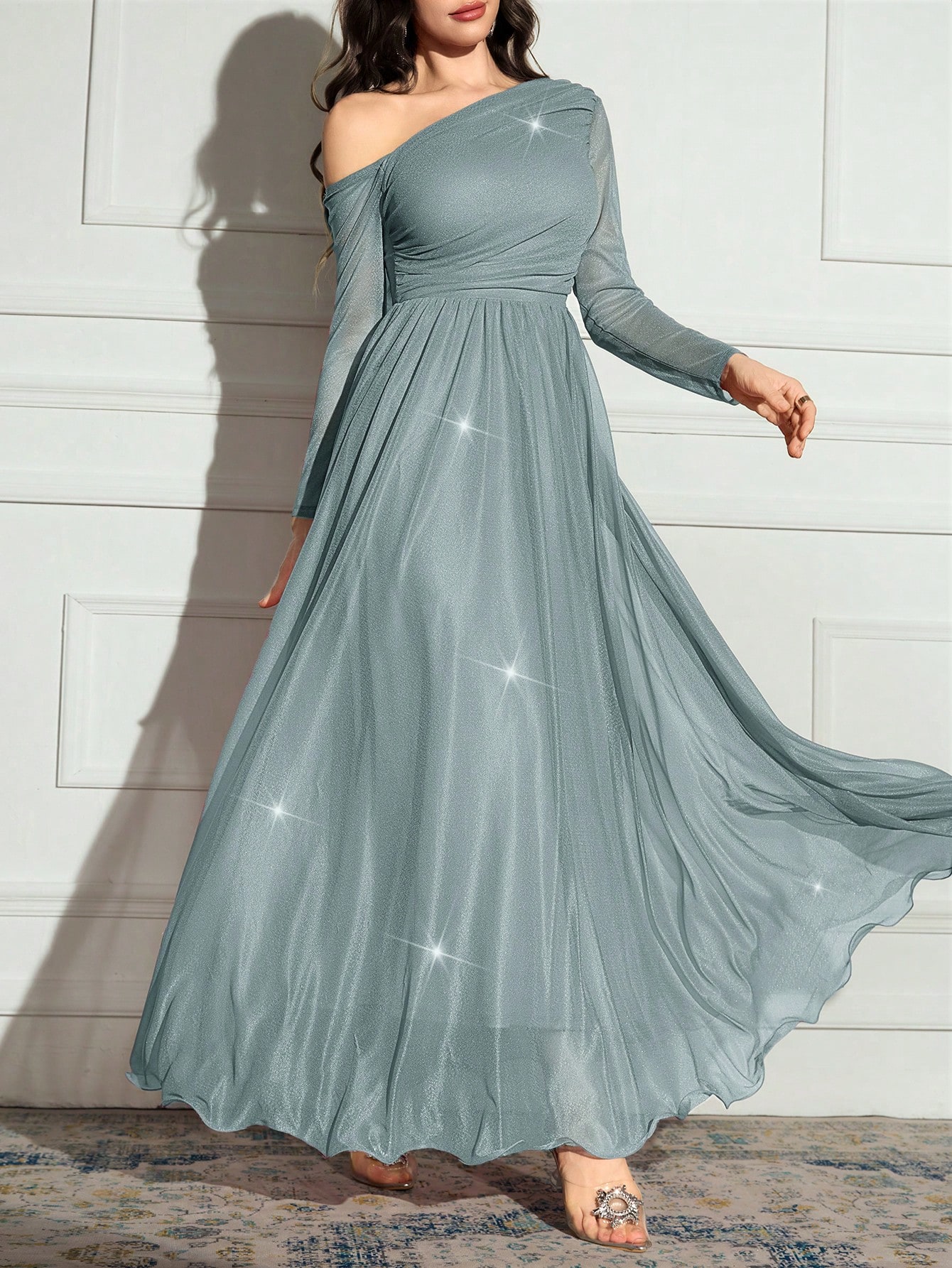 Modelyn فستان أنيق أكمام طويلة ذو رقبة غير متماثلة...