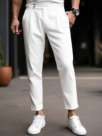 Manfinity Bizformal Herren Hosen mit geradem, schlankem Schnitt in Unifarbe mit Tasche, lässige, einfarbige, lange, weite Freizeithosen als Geschenk für Ehemann oder Freund