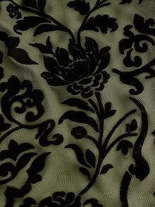 SHEIN ICON Fitted Floral Flocked Mesh Sheer Lace Patchwork Hollowed-Out Ladies Camisole Top - Olive Green - View 4