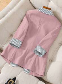 Franclia Women Striped Long Sleeve Button Front Blazer Jacket, Casual Office Wear For Autumn/Winter - Pink - View 2