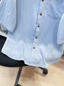 SHEIN Leap Crew 1 件青少年男孩休闲校园柔软纹理立领贴袋百搭百搭衬衫