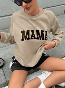 INAWLY Long Sleeve Sweatshirt With Letter Print,Long Sleeve Tops Pullover Fall Sweatshirt - Khaki - View 7