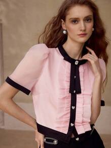 MOTF Bluse mit kontrastfarbigem Rüschensaum - Babypink - Übersicht 7