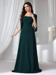 Coutiva Vestido elegante de noche de mujer con falsa perla y punto verde, vestido de fiesta, vestido de invitada de boda