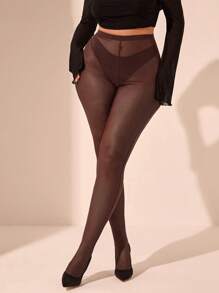 SHEIN BAE Plus Size Burgundy Sheer Leggings, Spring, Valentine's Day, Easter, Sexy, Y2K, Fashion, Chic, Music Festival - Coffee Brown - View 1