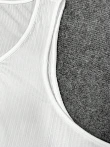 Manfinity Homme Plus Size Men's Solid Color Round Neck Ribbed Casual Tank Top, Holiday - White - View 5