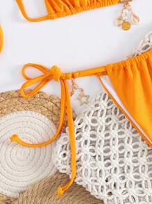 Swim SXY Set de 2 piezas de bikini de mujer con cuello de corbata metálico, en unicolor elegantes y sexys de estilo vintage