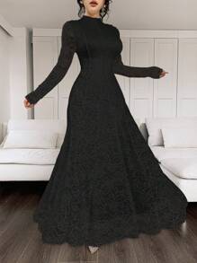 Feyla Vestido largo y elegante de encaje blanco para mujer