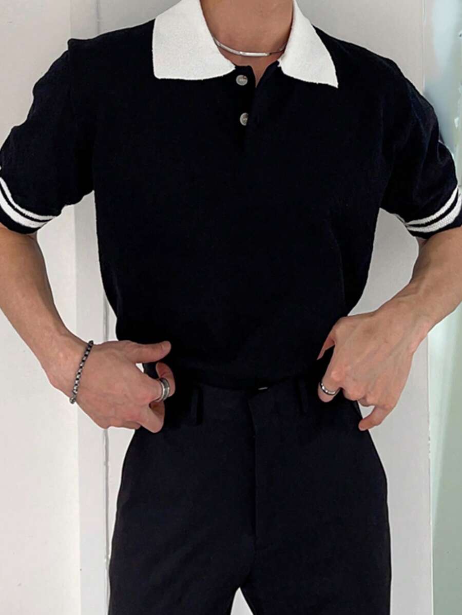 DAZY Men's Summer Contrast Collar Knit Sweater,Back To School Clothes