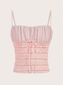 SHEIN EZwear 女士简约纯色吊带背心，带肩带细节，时尚 - 粉色 - 查看 5