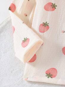 SHEIN 2pcs Young Girls Cute Strawberry Pattern Ruffle Textured Casual Comfy Open Front Top And Pants Set Home Wear - Multicolor - View 5
