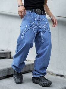 Manfinity EMRG Men's Straight Leg Casual Distressed Baggy Jeans - Light Wash - View 6