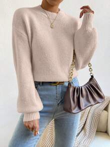 Chiquease 纯色套头毛衣，长袖，简约时尚，适合夏季针织套头衫秋冬 - 藕粉色 - 查看 5