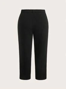 SHEIN EZwear Plus Size Black Skinny Fit Ankle Pants, Spring/Summer - Black - View 2