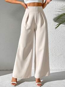 SHEIN Tall Women's Solid Color High Waist Pleated Wide Leg Casual Pants