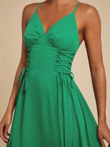 Travachic Robe longue de type slip unie et tissée pour femmes - Vert - Voir 3