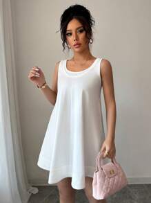 Elenzga Vestido corto de mujer sin mangas con dobladillo ancho, de moda casual