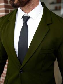Manfinity Mode Plus Size Men 2 Pieces Set, Solid Color Lapel Neck Long Sleeve Blazer & Pants Suit - Army Green - View 5