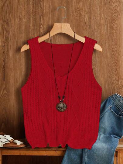 Franclia Women Vacation Casual Solid Color Sleeveless Knit Top