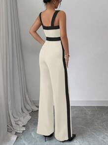 Elenzga Women's Contrast Color Stitching Sleeveless Jumpsuit, Simple And Fashionable, Suitable For Summer - Apricot - View 2