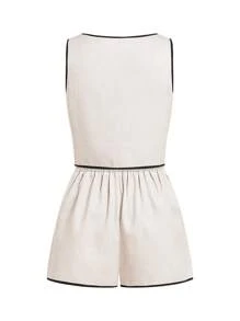 SHEIN Clasi 撞色边饰简约女装白色服装，时尚，适合夏季 - 彩色 - 查看 10