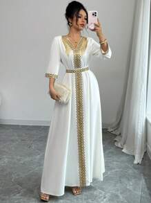 Elenzga 女士优雅亮片拼布流苏装饰连衣裙