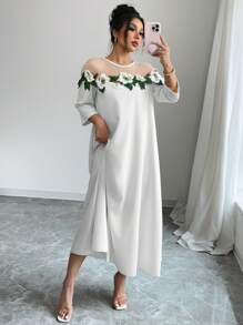 Elenzga Women's Long Dress - Random Floral Design, Simple And Fashionable, Suitable For Summer - White - View 4