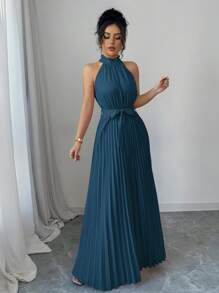 Elenzga Valentine's Day Elegant A-Line Ruffle Collar Waist Cinched Women Dress, Romantic - Teal Blue - View 4