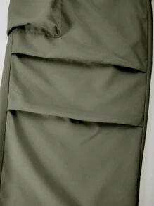 SHEIN Explorewe 2 件套少女字母印花圆领 T 恤 + 工装裤，休闲街头风格 - 軍綠色 - 查看 8