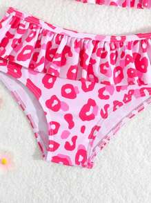 Young Girl Leopard Print Bikini Set/Random Print/Frilled Trim/Two Pieces Swimwear - Multicolor - View 4