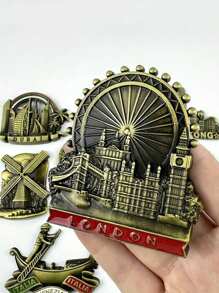 1/2 件手工复古金属冰箱贴 - 全球地标收藏家套装（巴黎埃菲尔铁塔/迪拜塔/荷兰风车）带开瓶器，独特的旅行纪念品和家居装饰礼物，适合生日/婚礼/乔迁 - 彩色 - 查看 3