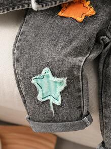 SHEIN 2 件套男婴冬季加厚牛仔夹克和长款休闲牛仔裤套装 - 灰色 - 查看 4