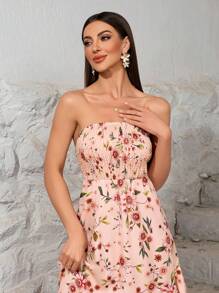 Women's Floral Print Dress With Flounce Hem, Sweet And Romantic Beach Vacation Dress (Family Matching Outfits, 2 Pieces Sold Separately)