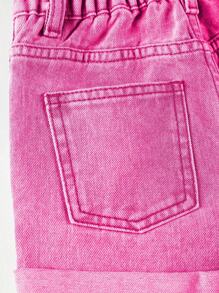 SHEIN Young Girl' Casual Versatile Wide Leg Relaxed Fit Distressed Cuff Denim Shorts - Hot Pink - View 7