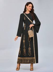 Al Najma Vestido de moda sencillo con estilo árabe, adecuado para el verano - Negro - View 3