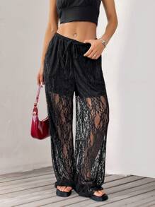 Muchica Black Lace Wide-Leg Pants, New For Spring/Summer - Black - View 2