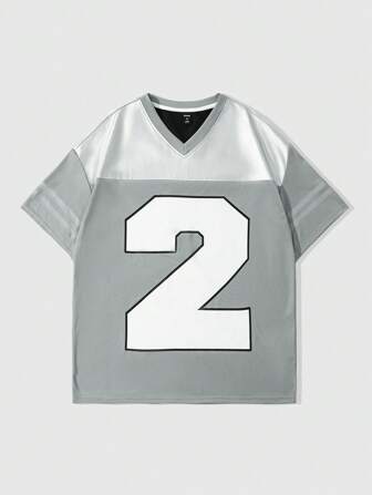 Prep Camiseta deportiva de hombre con contraste de malla y lámina de plata, estilo universitario, para primavera/verano