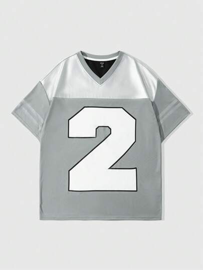 Prep T-shirt de sport en maille à contraste de feuille d'argent style collégial pour hommes, printemps/été