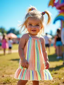 SHEIN Baby Girl Summer Korean Casual Cute Multi-Color Stripe Print Woven Dress