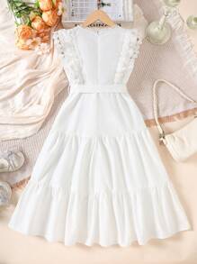 SHEIN Explorewe Vestido blanco para niña preadolescente, apto para bodas de verano - Blanco - Ver 2
