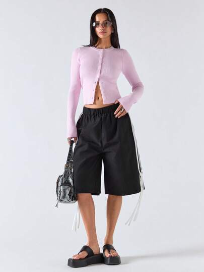 LYSMO Suéter de punto liso y de un solo color para mujer, de uso casual y diario, de estilo sencillo y elegante, para otoño/invierno