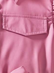 少女纯色荷叶边下摆优雅连衣裙，适合假日、夏季和旅行 - 粉色 - 查看 9