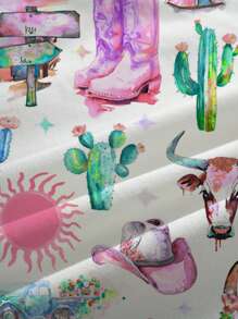 SHEIN EZwear 休闲简约波西米亚风节日彩色涂鸦印花紧身圆领女式背心适合夏季 - 白色 - 查看 6