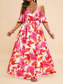 Travachic Plus Size Women Floral Print Off Shoulder Split Hem Vacation Dress Summer Outfits Beach Outfits For Woman Graduation Outfit Brunch Outfits For Women St Patrick Spring Break Rave Outfits Festival Elegant Vacation Outfits Woman Casau Western Cute Boho  Floral Beach Spring Clothes Brunch Outfits For Women Old Money Tropical Vacation Woman Clothes,Beach Dress Sundress,Holiday Outfits