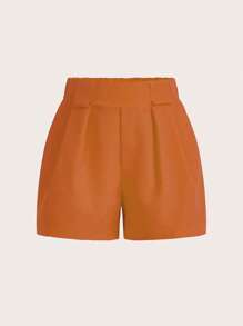 Women's Solid Color Loose Casual Shorts With Pockets And Pleats - 橘色 - 查看 3
